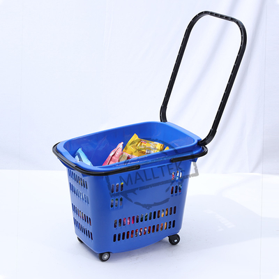 10L - 45L Plastic PP Red Supermarket Basket With Wheels