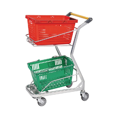 High Quality Metal Wire Shopping Cart Hot Selling Double Basket Shopping Cart Trolley