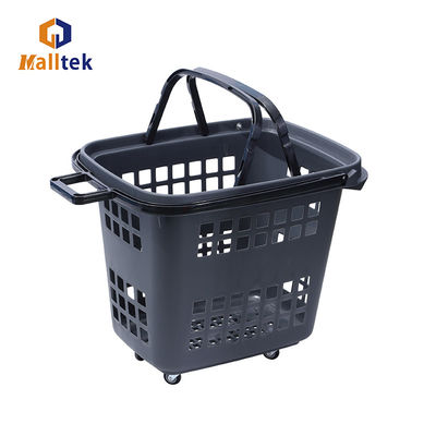 Durable Popular Handle Rolling Shopping Baskets With PU Wheels For Supermarket