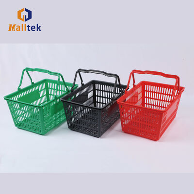 Portable Double Handle Plastic Supermarket Shopping Basket with 30L Load Capacity Ideal for Retail Stores and Multipurpose